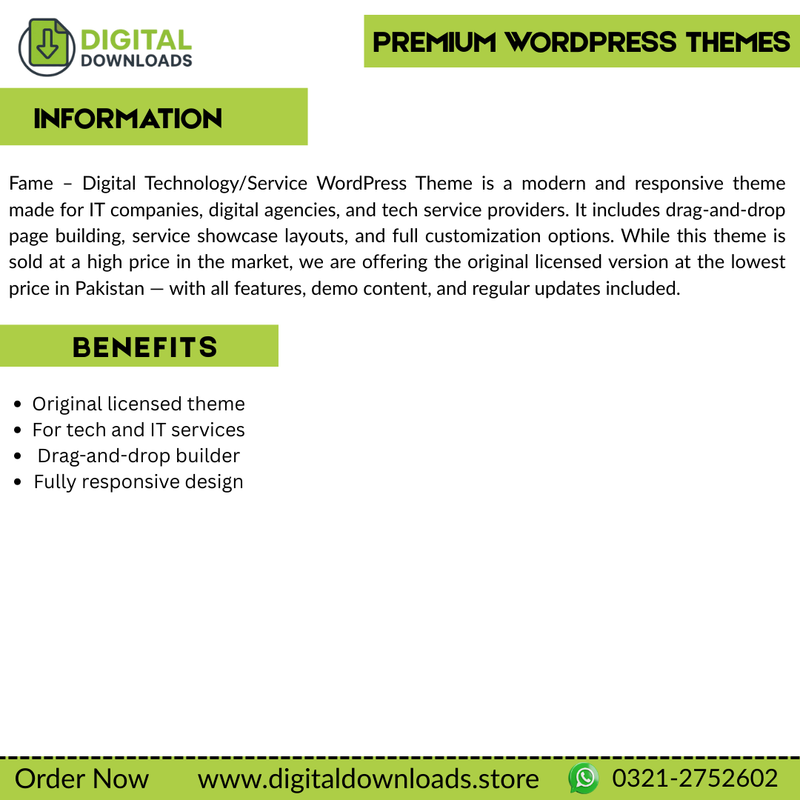 Fame - Digital Technology/Service WordPress Theme