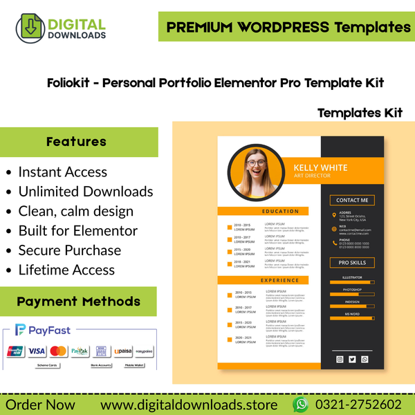 Foliokit - Personal Portfolio Elementor Pro Template Kit