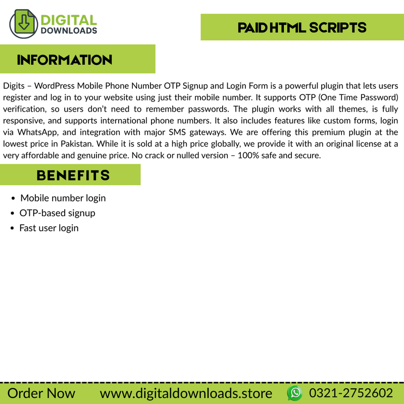 Digits : WordPress Mobile Phone Number OTP Signup and Login Form